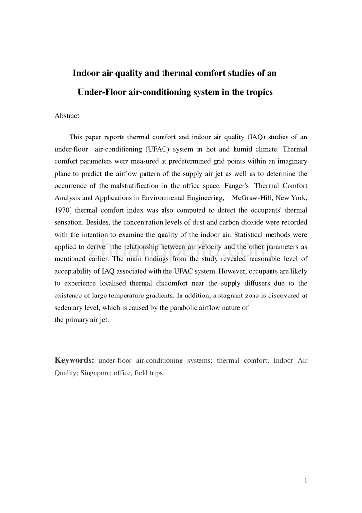 外文翻译--热带地区地板空调系统的室内空气品质和热舒适性的调查  英文版_第2页