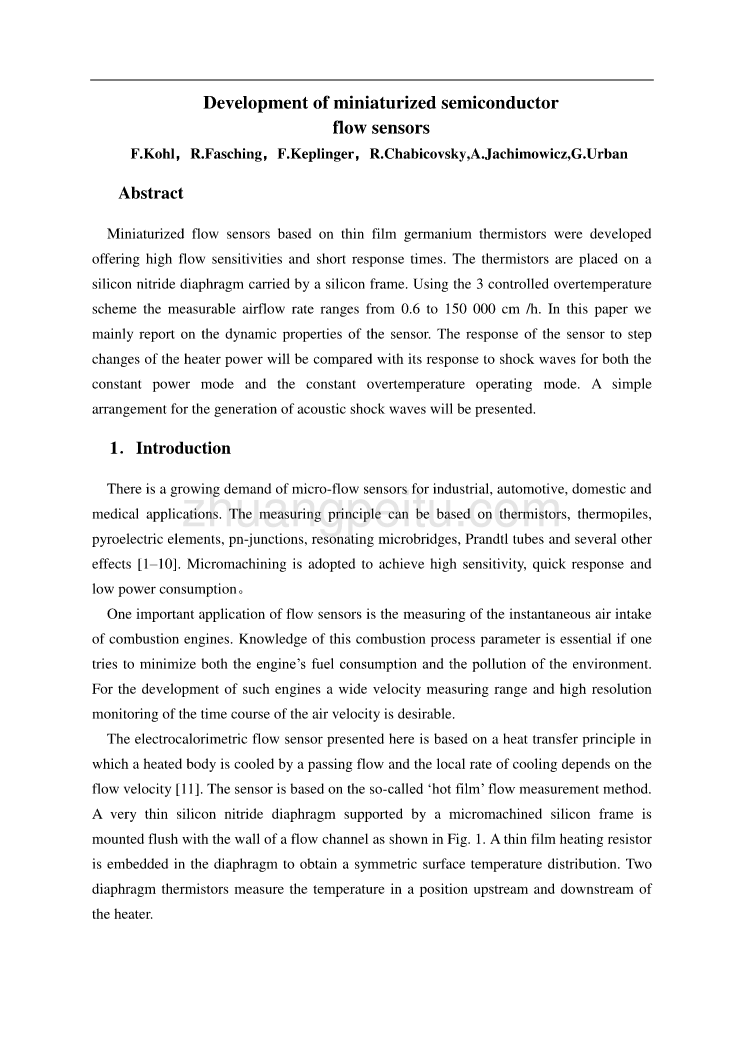 微型半导体流量传感器的开发毕业课程设计外文文献翻译、中英文翻译、外文翻译_第1页