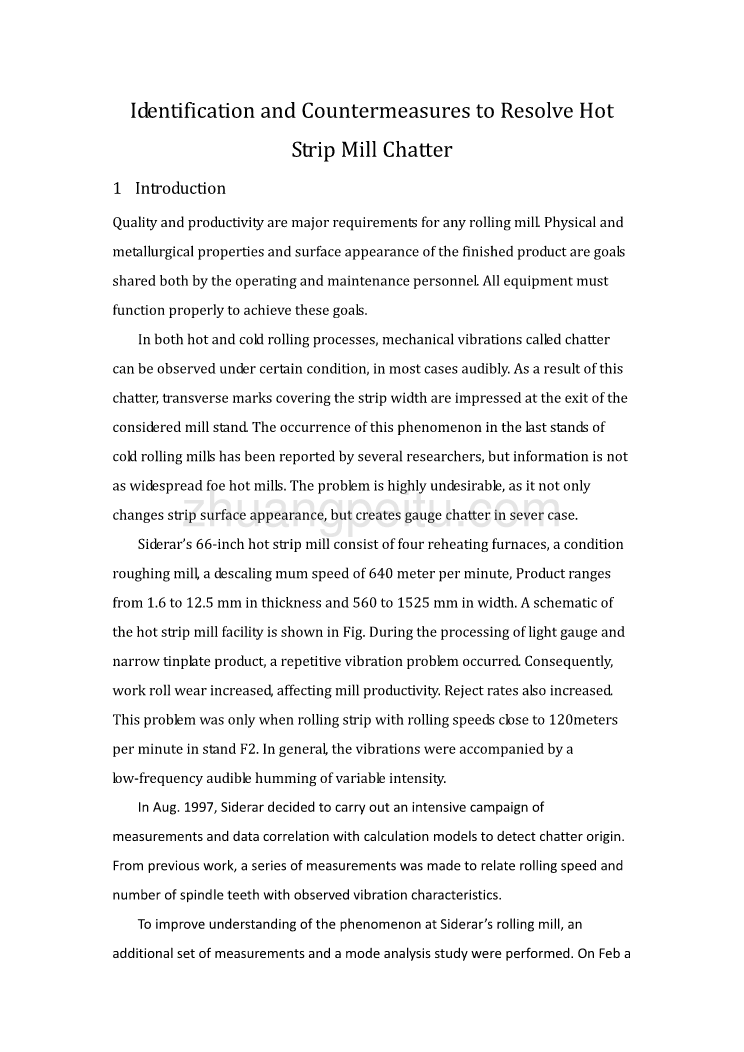 热连轧机震颤的识别和解决对策毕业课程设计外文文献翻译、中英文翻译、外文翻译_第1页