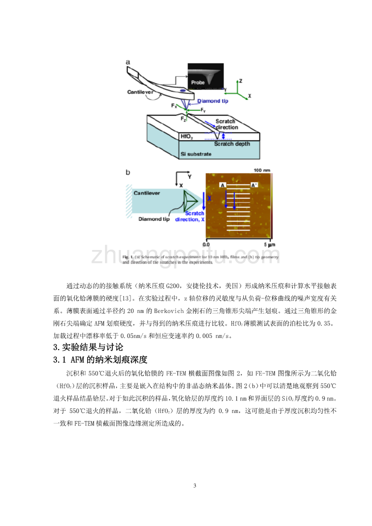 超薄HfO2薄膜纳米划痕测试的力学性能研究外文文献翻译@中英文翻译@外文翻译_第3页