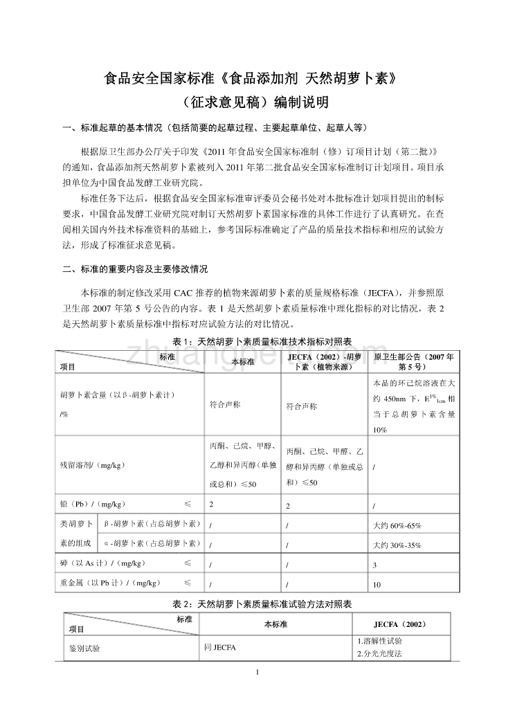 10-2食品添加剂 天然胡萝卜素编制说明征求意见稿-简版_第1页