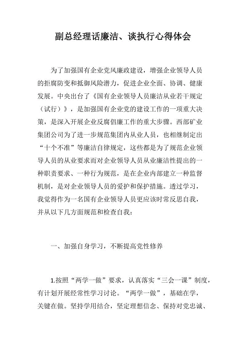 公司企業(yè)副總經(jīng)理話廉潔、談執(zhí)行心得體會