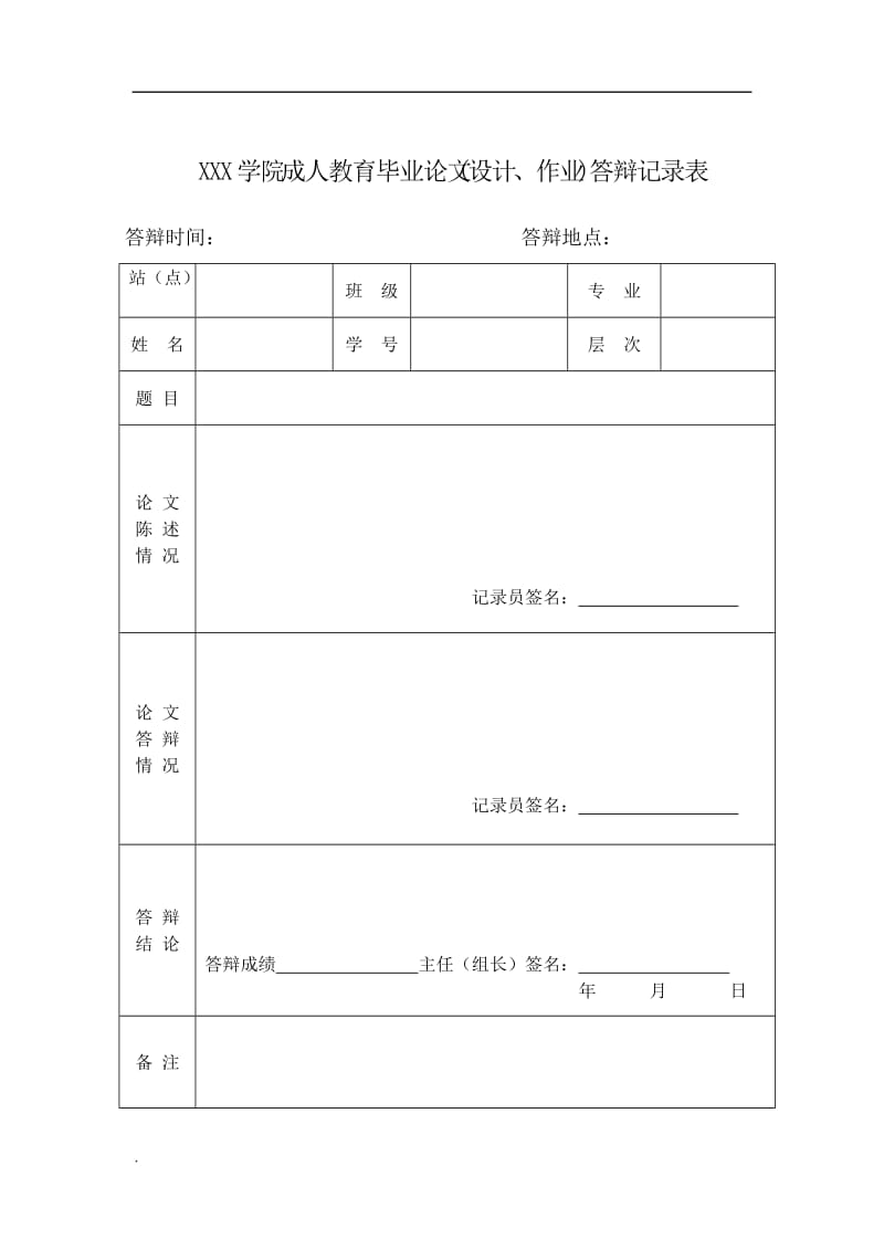 毕业设计答辩记录表word文档_第1页