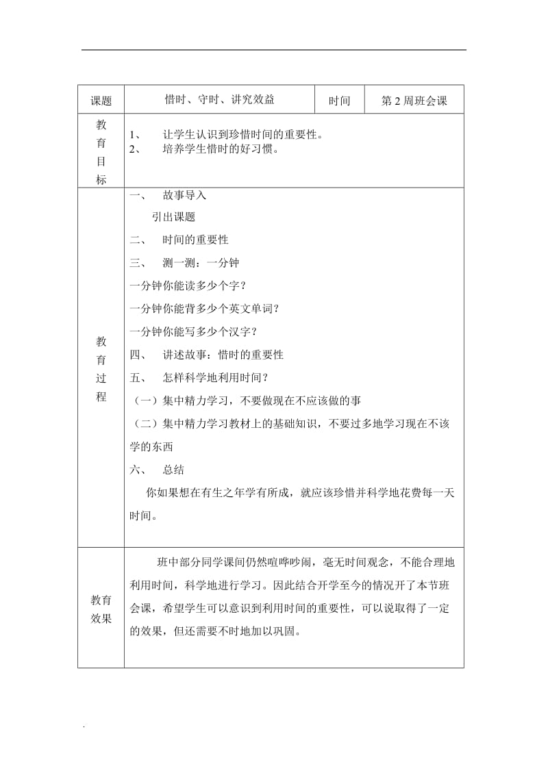 班会课教案表格WORD版_第2页