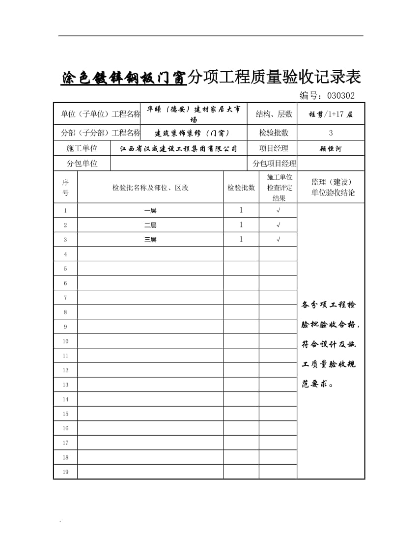 涂色镀锌钢板门窗分项工程报验申请表word文档_第2页