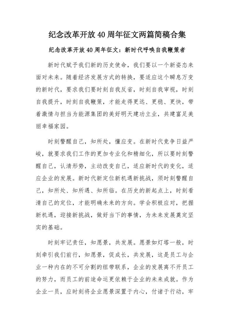 纪念改革开放40周年征文两篇简稿合集_第1页