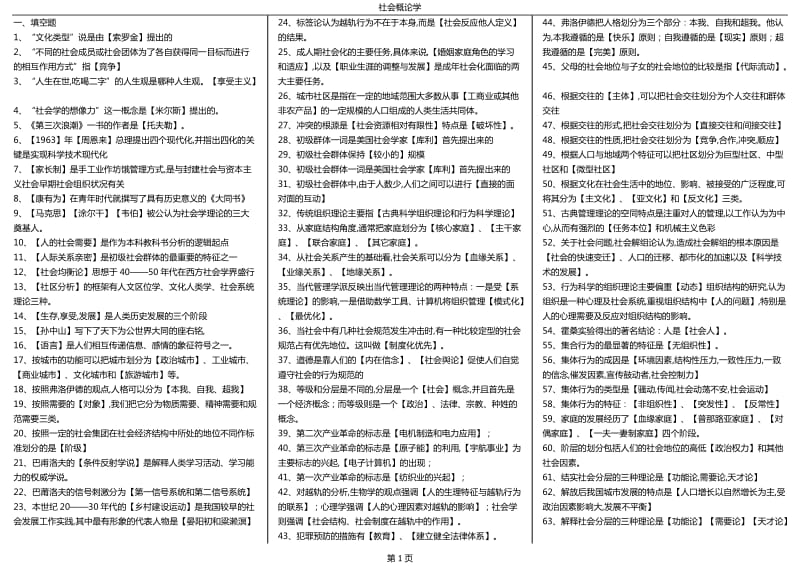 2018年电大专科社会概论学考试资料小抄_第1页