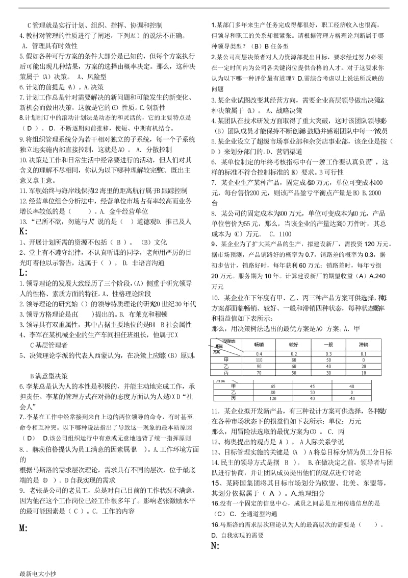 2018最新电大管理方法与艺术小抄(单选-多选)_第2页