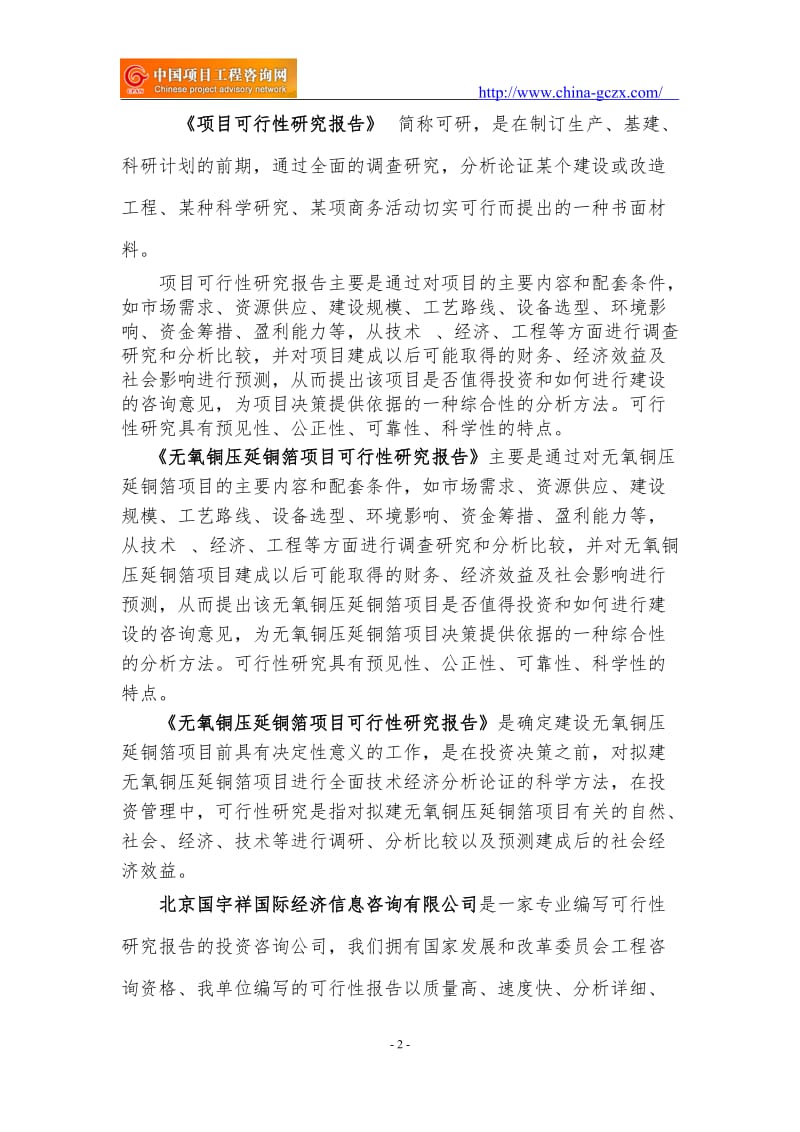 无氧铜压延铜箔项目可行性研究报告（申请报告）_第2页