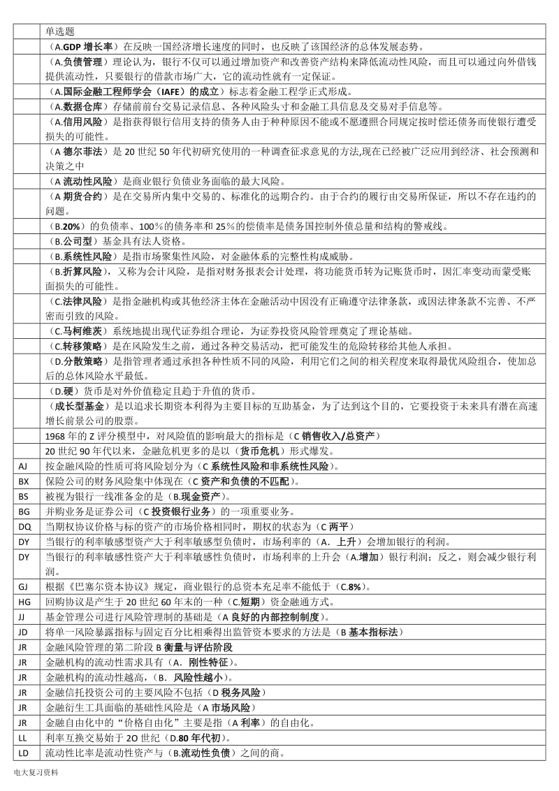 2018电大金融风险管理期末复习小抄_第1页