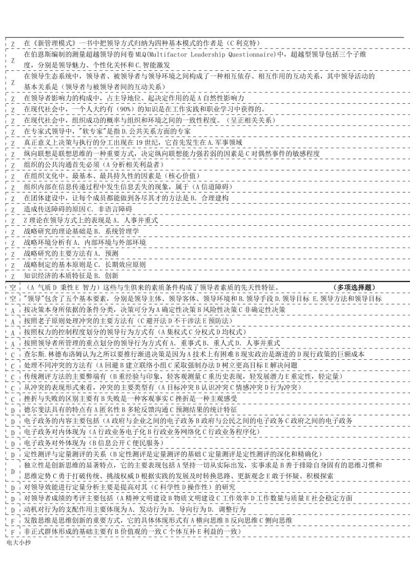 2018年电大行政管理本科领导学基础小抄_第3页