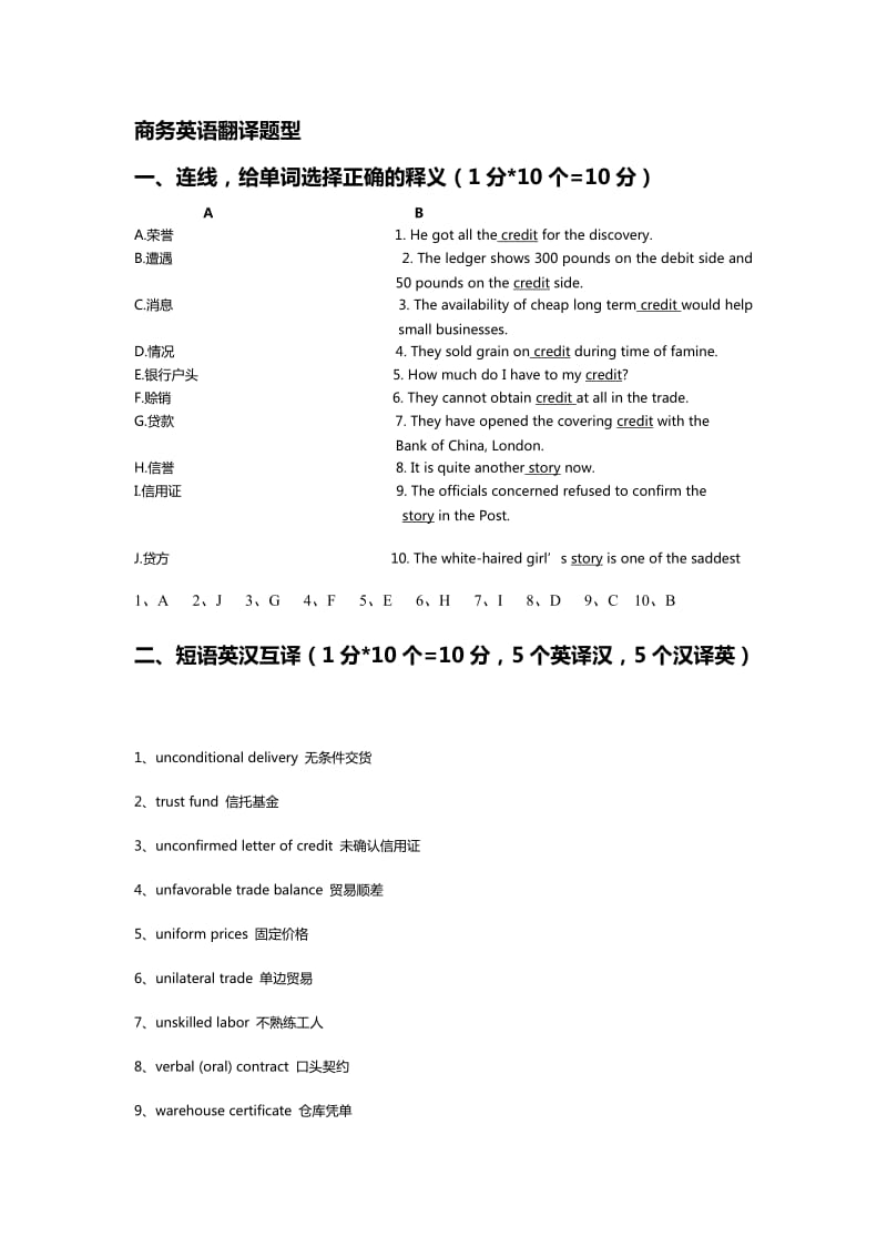 商务英语翻译题型_第1页