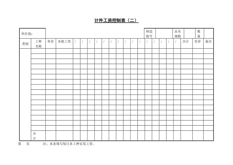 (计件工资)计件工资控制表（二）_第1页