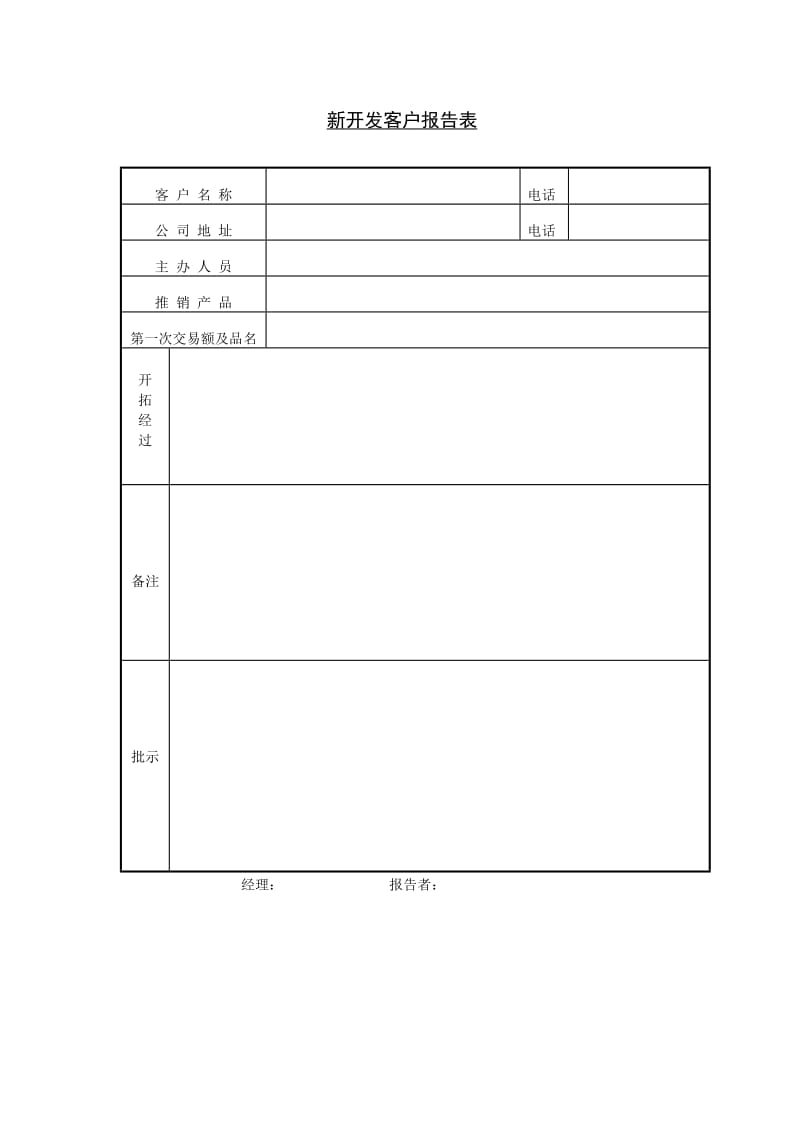 (市场分析)新开发客户报告表_第1页