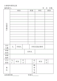 (涉外事務(wù)管理表格)參觀申請登記表