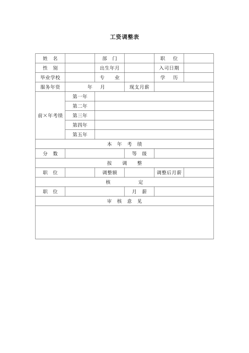 (办公文书及表格)工资调整表_第1页