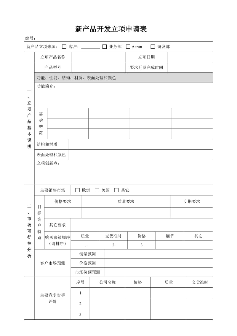 (产品技术研发)新产品研发立项申请表_第1页