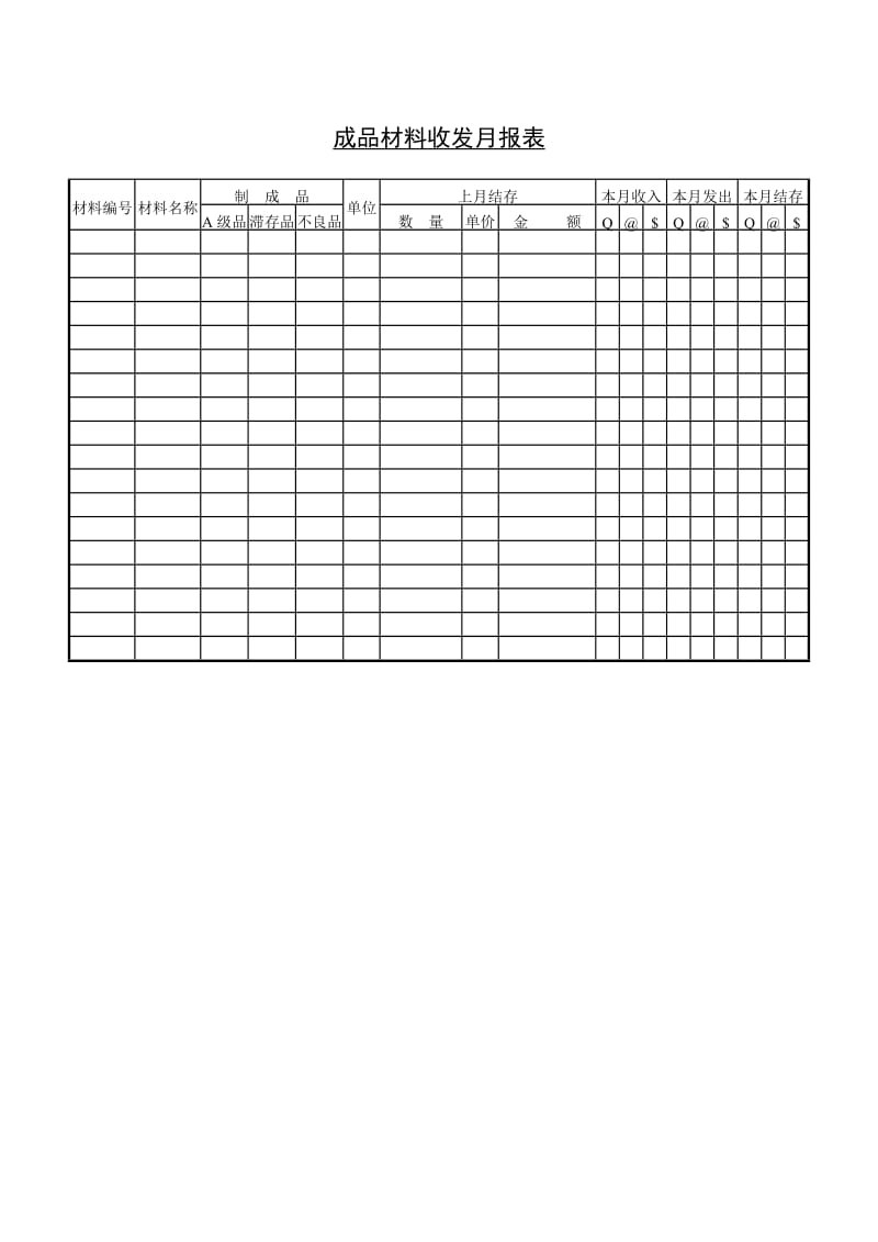 (库存月报表)成品材料收发月报表_第1页