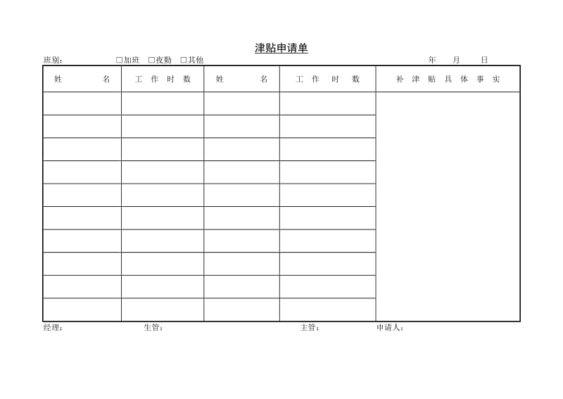 (加班与考勤)津贴申请单_第1页