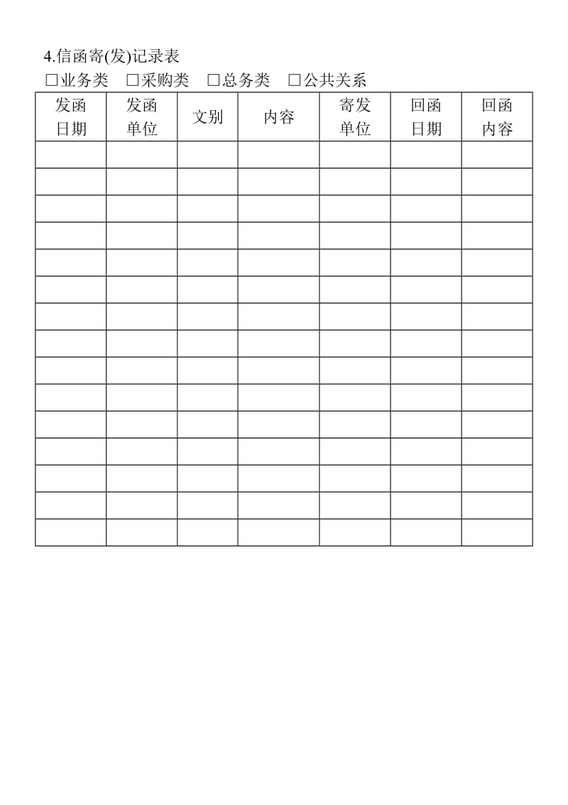 (文书管理表格)信函寄(发)记录表_第1页