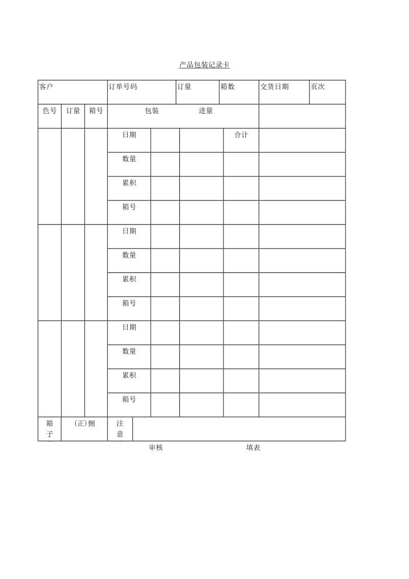 (工作量分析)产品包装记录卡_第1页