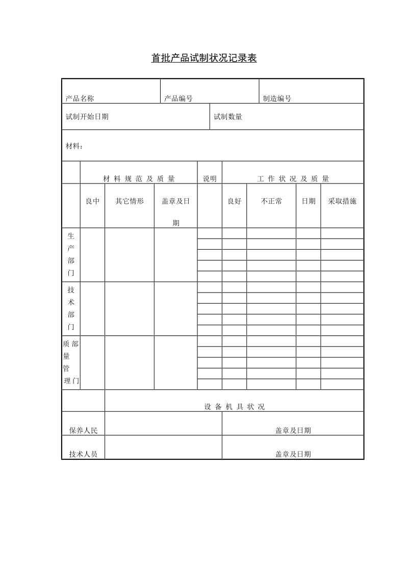 (生产管理)首批产品试制状况记录表_第1页