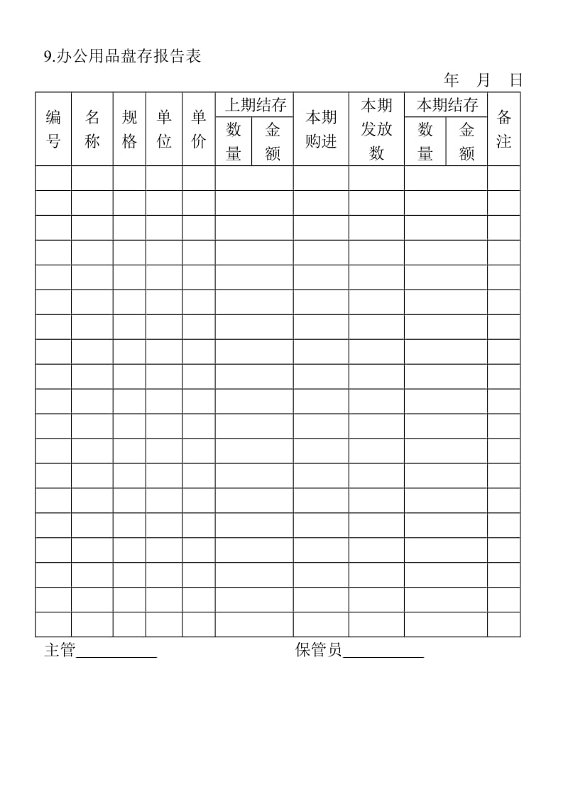 (办公物品管理表格)办公用品盘存报告表_第1页