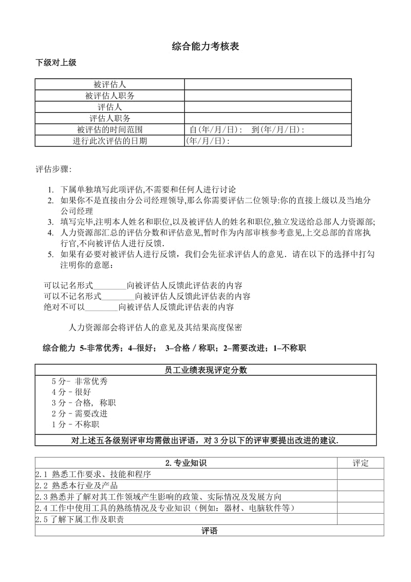 (办公文书及表格)综合能力考核表_第1页