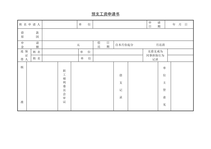 (人事管理表格)预支工资申请书_第1页