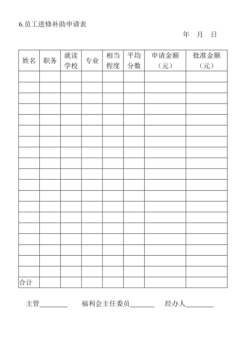 (企业福利管理表格)员工进修补助申请表_第1页