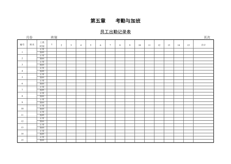 (加班与考勤)员工出勤记录表_第1页