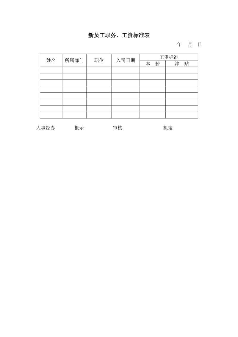 (办公文书及表格)新员工职务、工资标准_第1页