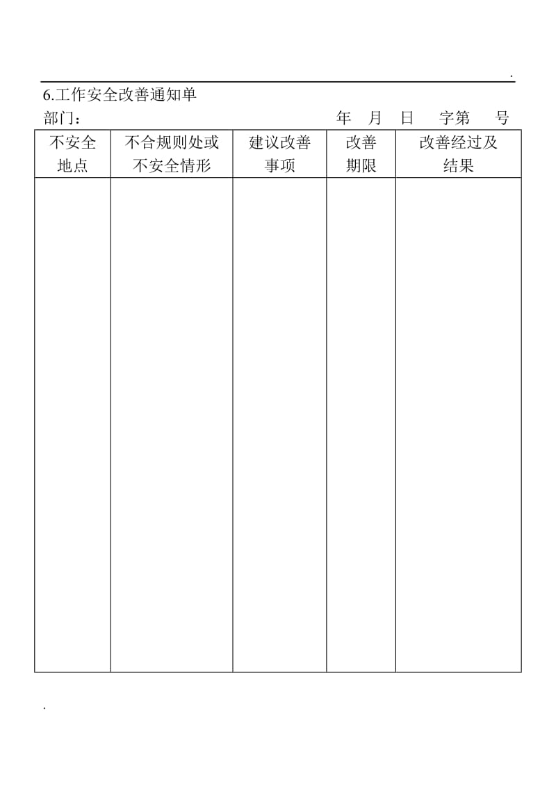 (安全保卫管理表格)工作安全改善通知单word_第1页