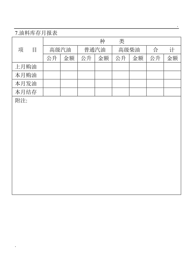 (企业车辆管理表格)油料库存月报表word_第1页