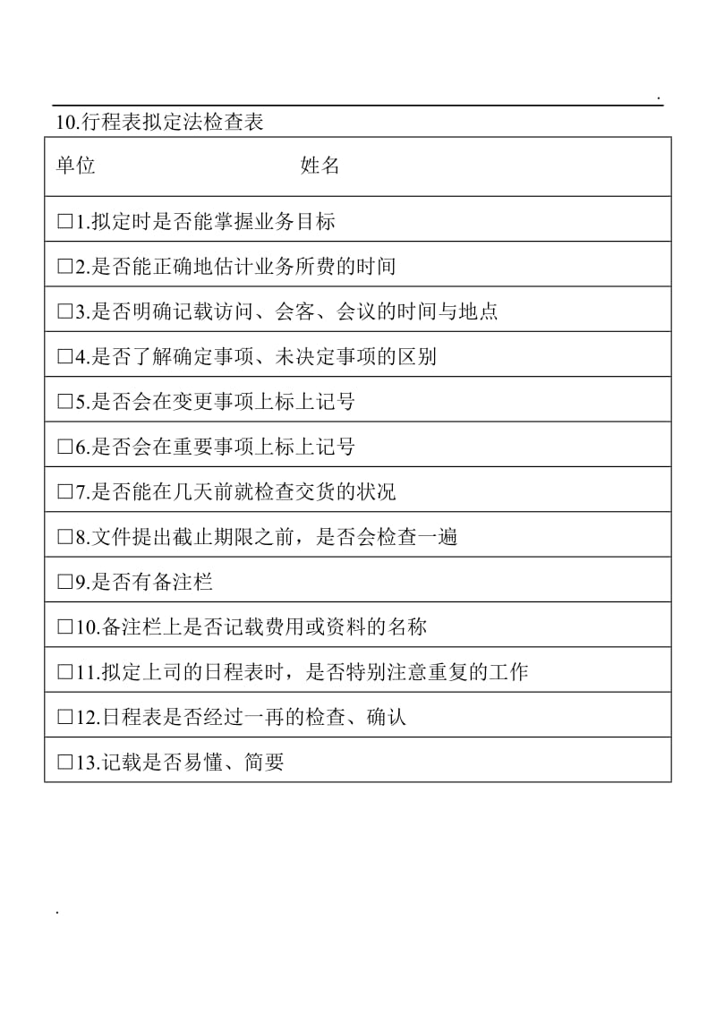 (办公室工作日程通用表格)行程表拟定法检查表word_第1页