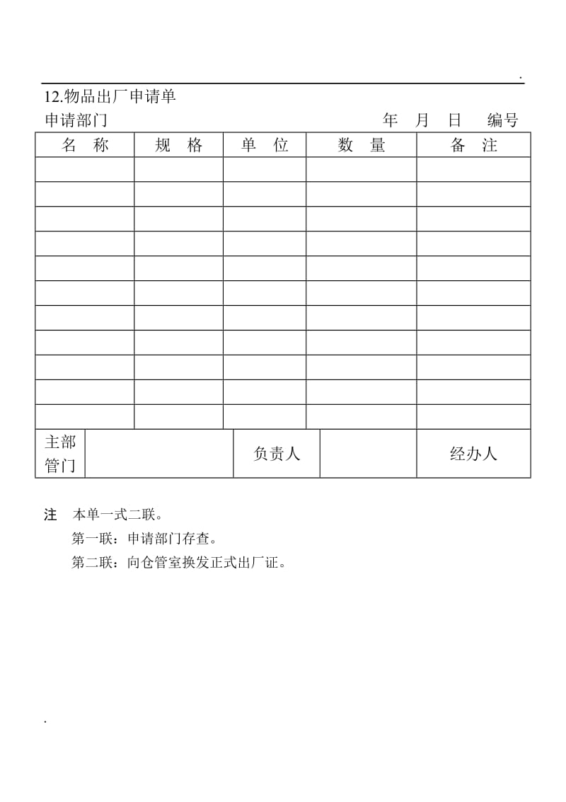 (安全保卫管理表格)物品出厂申请单word_第1页