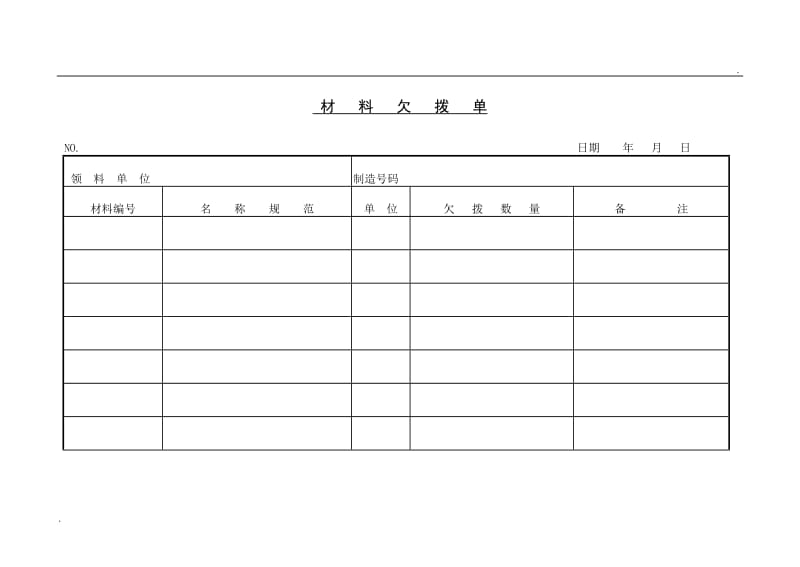 (领、退料记录)材料欠拨单_第1页