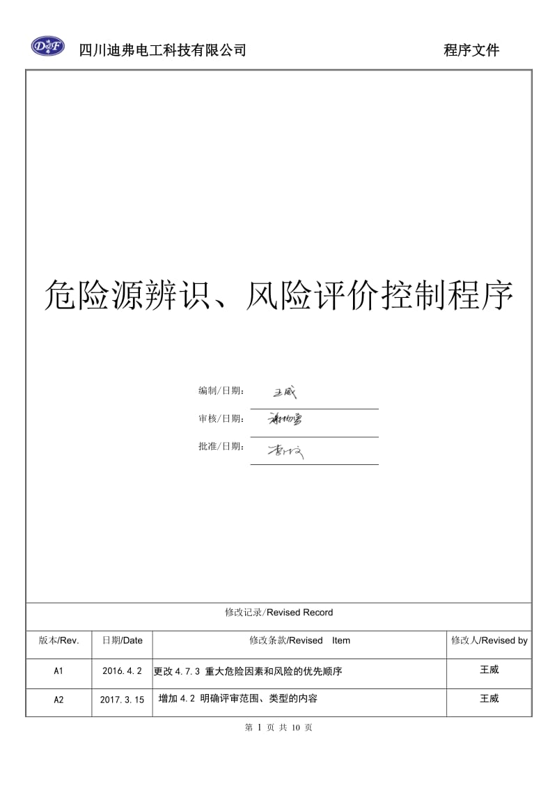 危险源辨识、风险评价控制程序_第1页