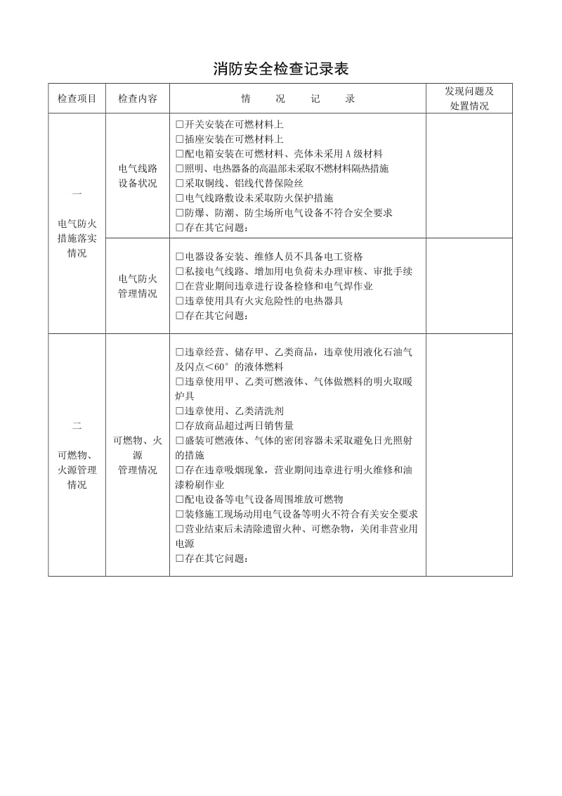 40,消防安全检查记录表_第1页