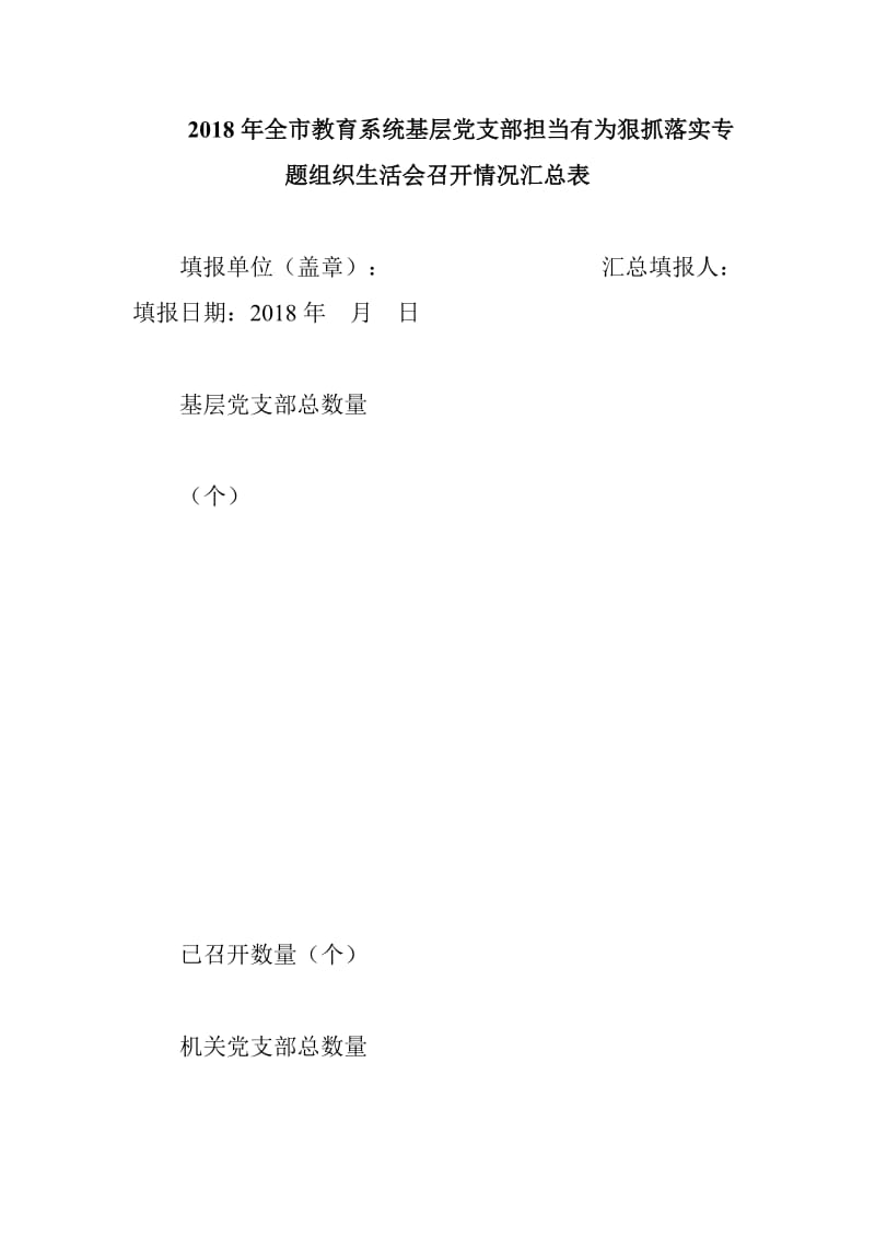 2018年全市教育系统基层党支部担当有为狠抓落实专题组织生活会召开情况汇总表_第1页