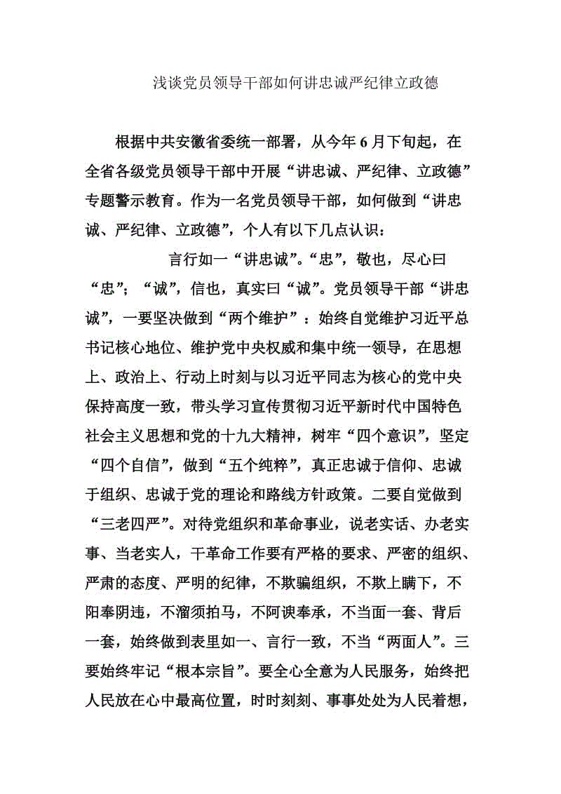 淺談黨員領導干部如何講忠誠嚴紀律立政德