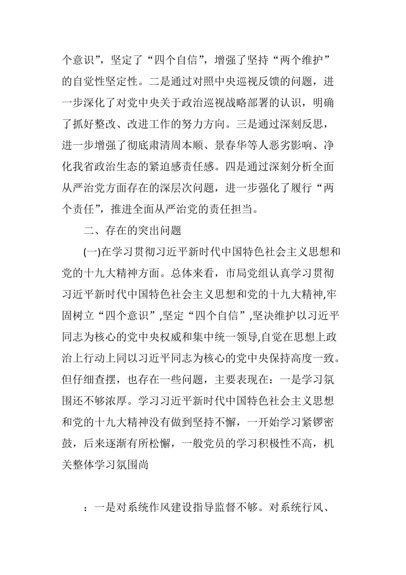 中央巡视反馈意见整改党组专题民主生活会对照检查材料_第2页