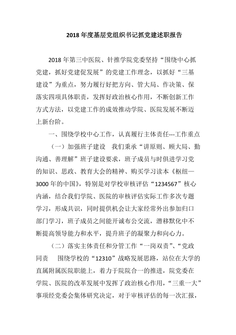 2018年度基层党组织书记抓党建述职报告_第1页