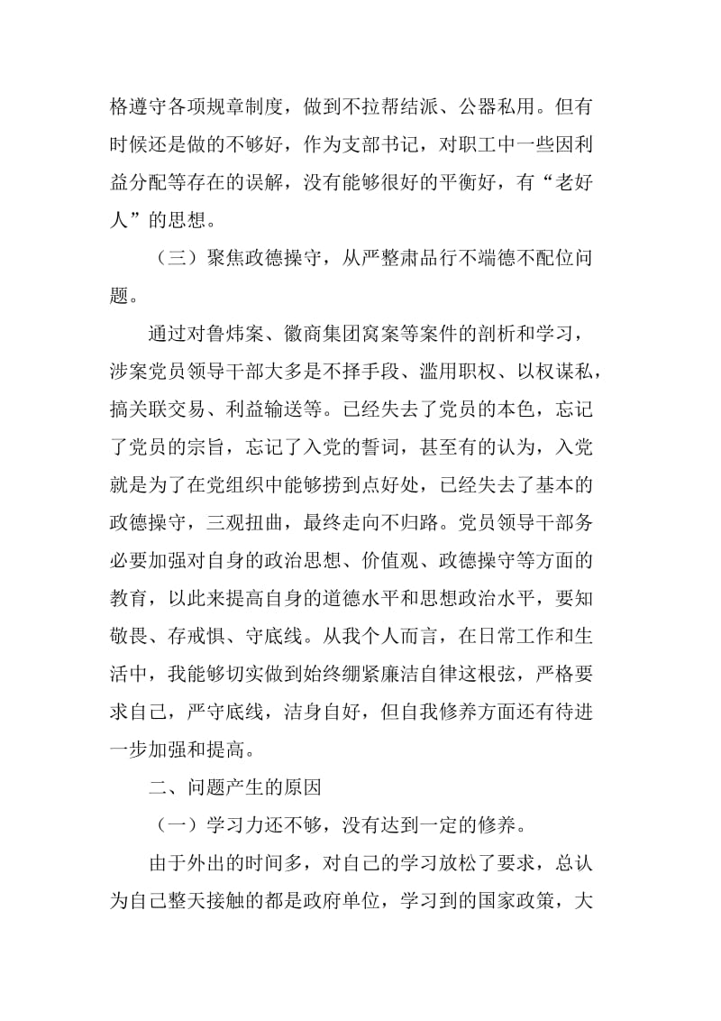 讲忠诚、严纪律、立政德”及“六聚焦六整肃”个人对照检查材料_第3页