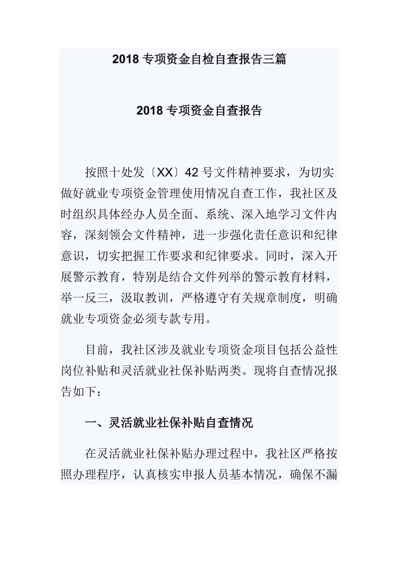 2018专项资金自检自查报告三篇_第1页