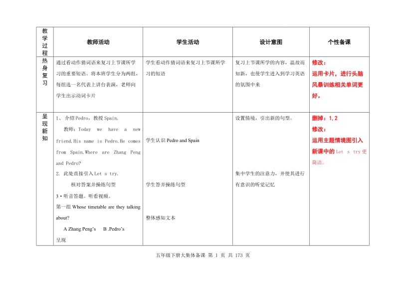 人教版PEP小学五年级下册英语教案2018年精写_第2页