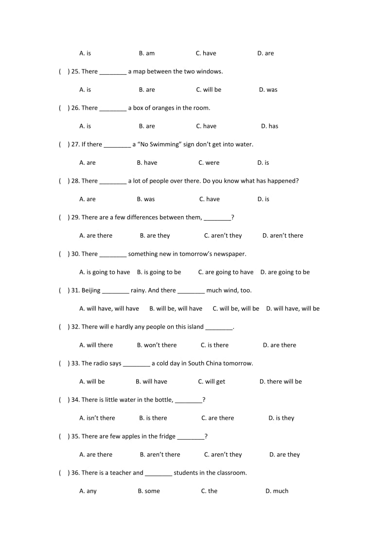 There be句型专项练习及答案_第3页