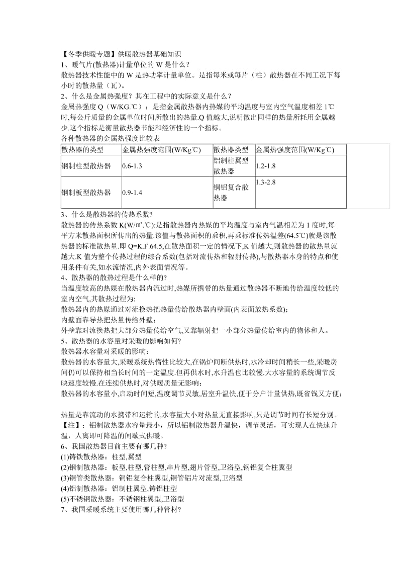 【冬季供暖专题】供暖散热器基础知识.doc_第1页