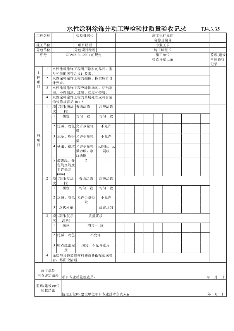 174 水性涂料涂饰分项工程检验批质量验收记录TJ4-3-35.doc_第1页