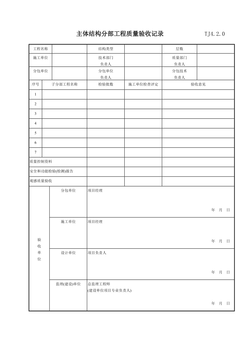 089 主体结构分部工程质量验收记录 TJ4-2-0.doc_第1页